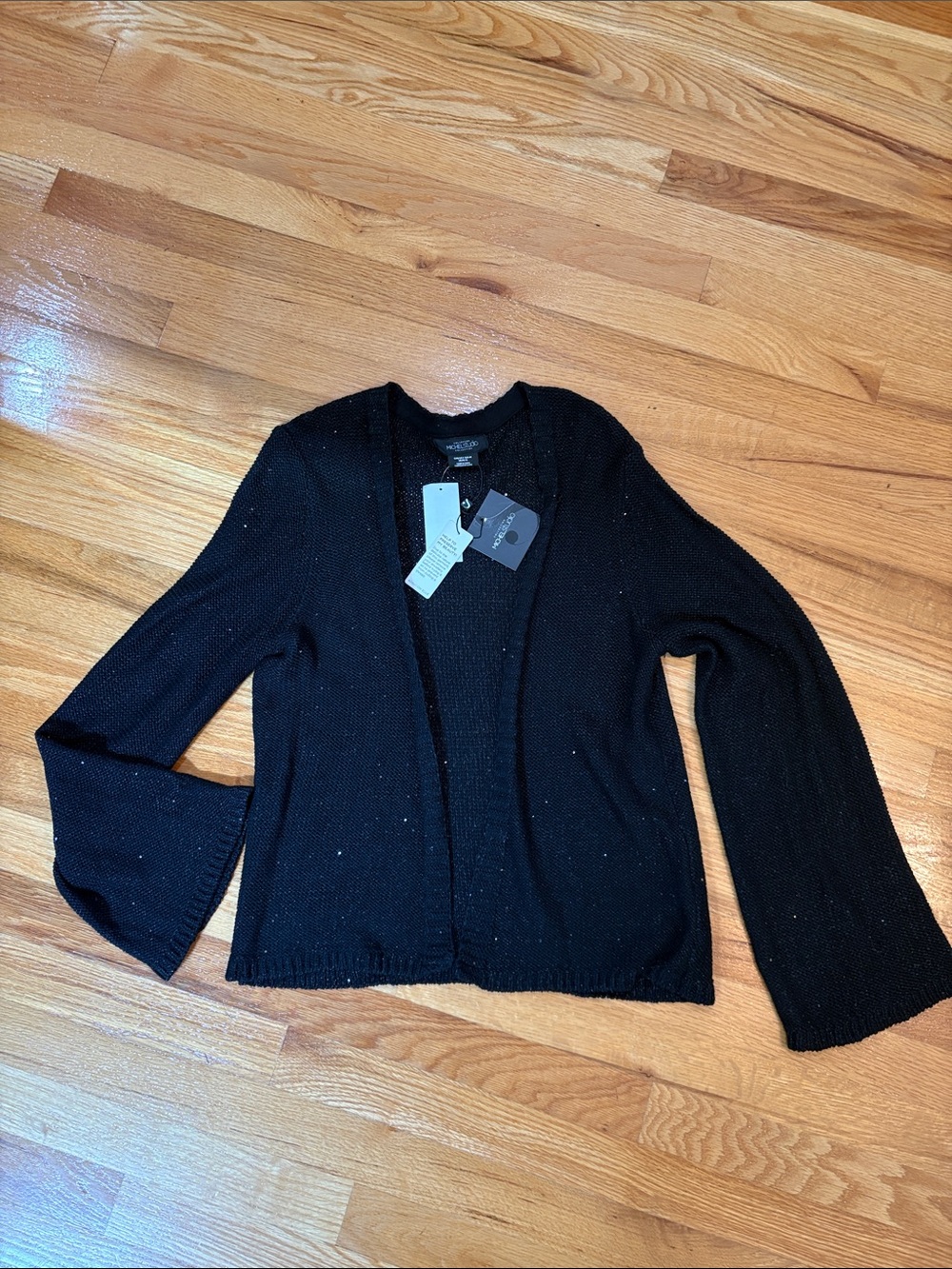 Michel Studio Black Open-Front Women's Cardigan with Subtle Sparkle